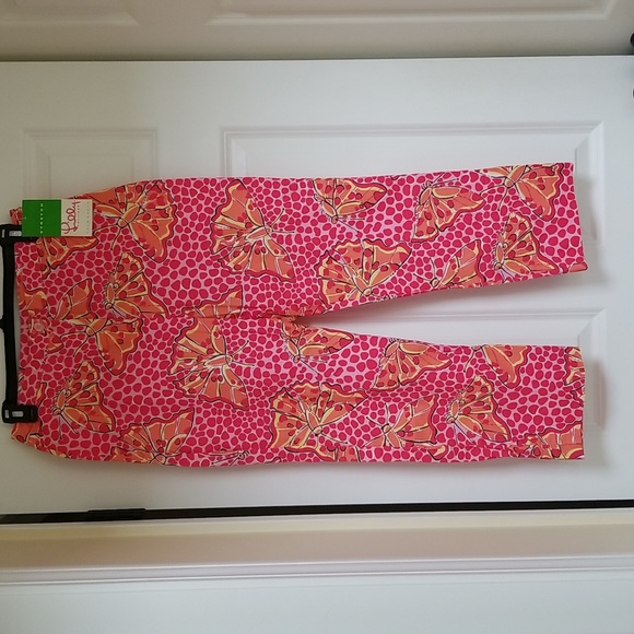 LILLY PULITZER Lilly Capri Cropped Pants Pink Sands Butterfly